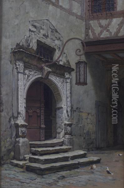 The Original Entrance To The Town Hall , Rothenburg Oil Painting - Elias Mollineaux Bancroft