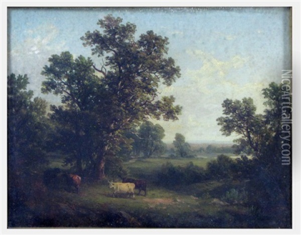 Untitled (landscape With Cows And Distant Pond) Oil Painting - John William Casilear