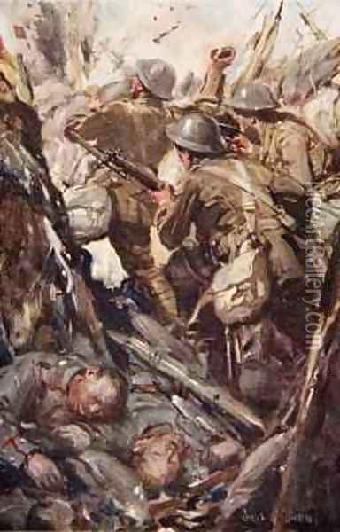 They bombed and bayoneted their way up the enemy trench Oil Painting - Cyrus Cuneo