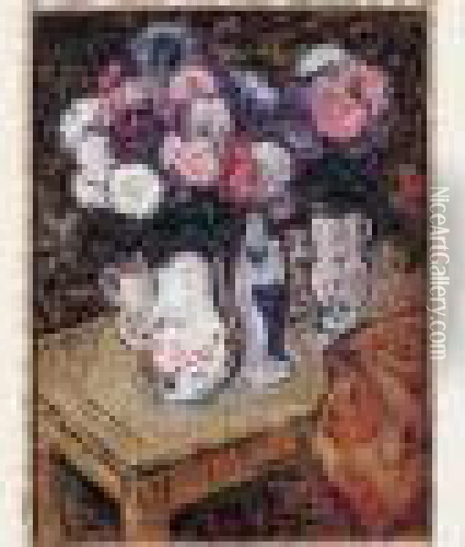 Pont-aven, Bouquets De Fleurs Et Statuette Oil Painting - Gustave Loiseau