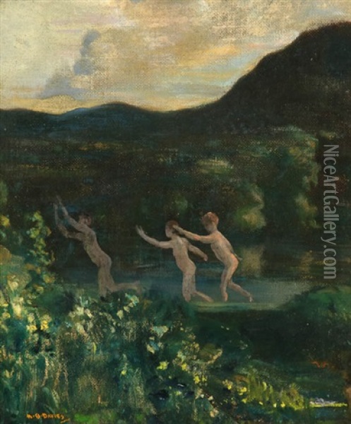 Nudes In Landscape Oil Painting - Arthur B. Davies