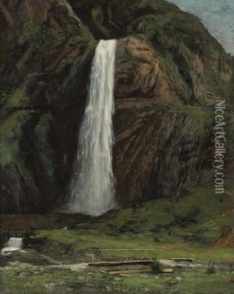 Un Pont Pietonnier Et Une Cascade En Montagne Oil Painting - Gustave Courbet
