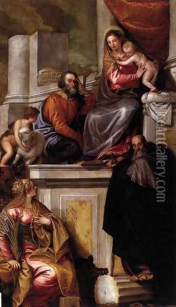 Holy Family with Sts Anthony Abbot, Catherine and the Infant John the Baptist Oil Painting - Paolo Veronese (Caliari)