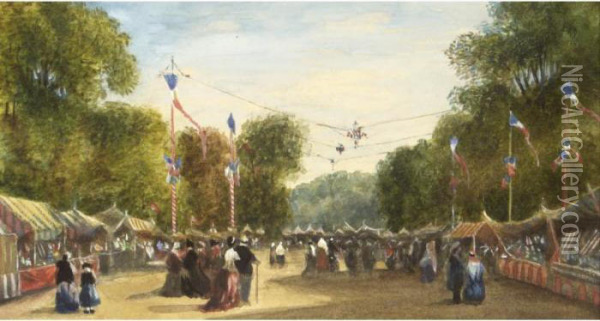 Figures At A Fete, France Oil Painting - William Wyld