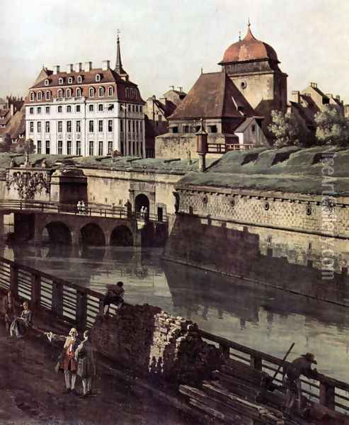 View of Dresden, The Fortress plants in Dresden, with a moat between Wilschen Gate Bridge and Post miles pil 2 Oil Painting - Bernardo Bellotto