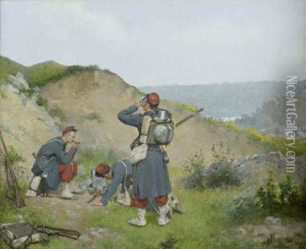 Le Bivouc Des Soldats Oil Painting - Ferdinand Bassot