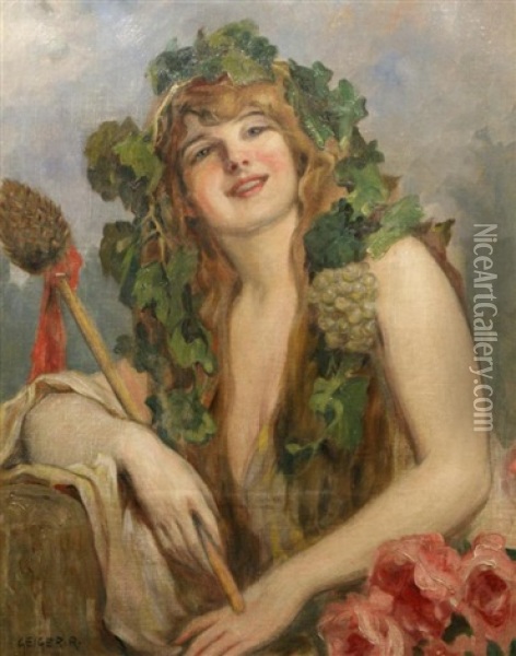 Female Folower Of Bacchus Oil Painting - Richard Geiger