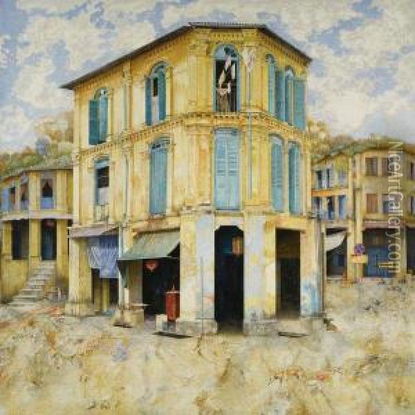 Yellow House, Singapore Oil Painting - James Reeve Stuart