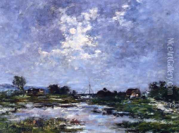 Moonlight on the Marshes, The Toques Oil Painting - Eugene Boudin