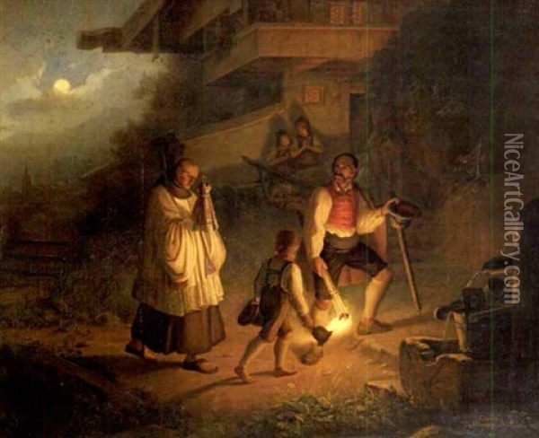 Nachtlicher Gang Des Priesters Oil Painting - Friedrich Simon