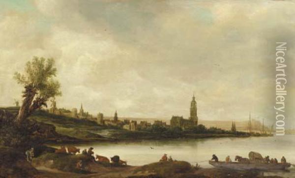 A View Of Rhenen From The South West Oil Painting - Salomon van Ruysdael