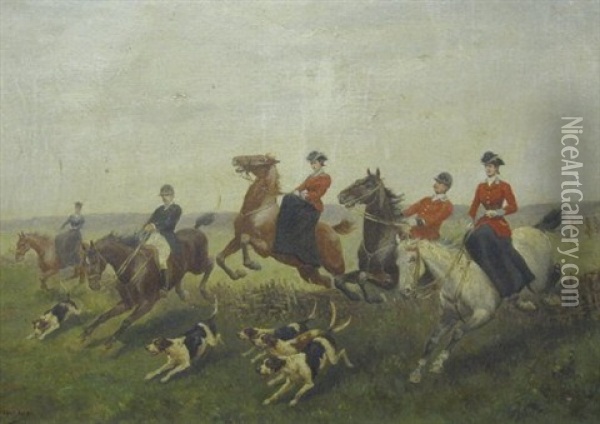 Scene De Chasse A Cour Oil Painting -  Bessiere