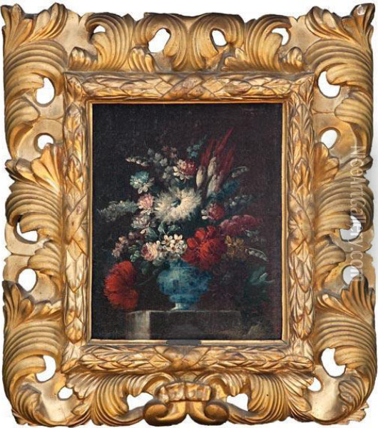 Composizione Di Fiori Entro Vaso In Maiolica Oil Painting - Giuseppe Lavagna