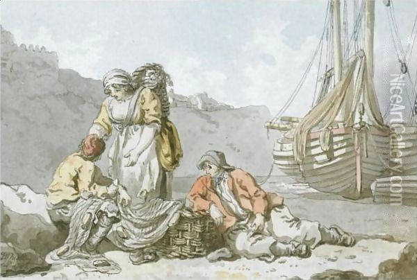 Irish Fisherfolk On The Seashore Oil Painting - Francis Wheatley