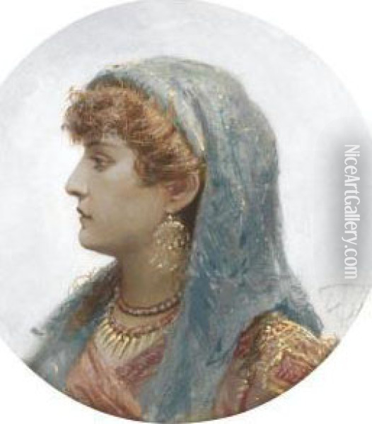 Portrait Of An Italian Beauty Oil Painting - Vasili Fiedorovivh Timm