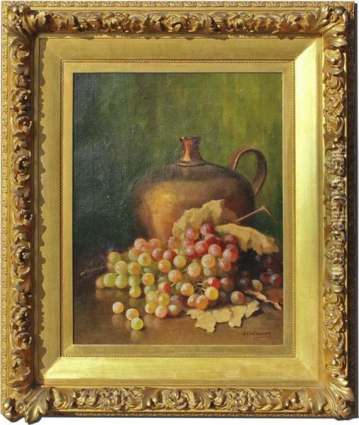 Still Life With Grapes And Copper Pitcher Oil Painting - Jonas Joseph LaValley
