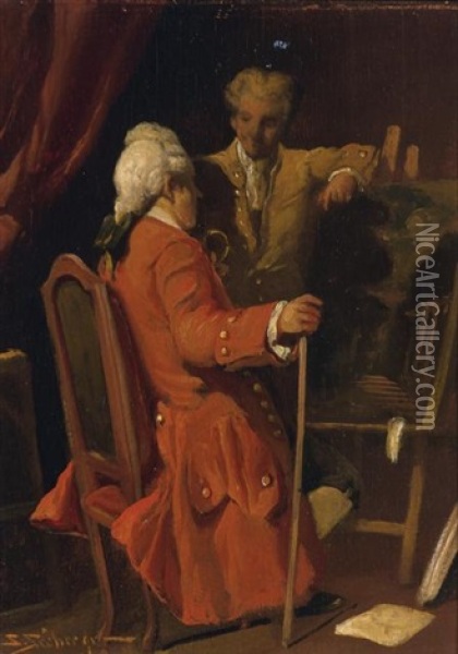 A Collector Considering A Painting Oil Painting - Samuel Seeberger