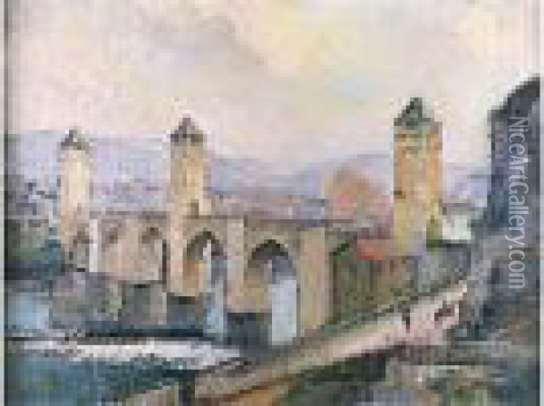 Le Pont Valentre A Cahors. Oil Painting - Guillaume Dulac