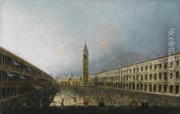 Venice, A View Of Piazza San Marco Looking Towards The Basilica Oil Painting - Michele Marieschi