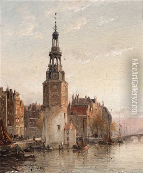 The Montelbaanstoren Oil Painting - Cornelis Christiaan Dommelshuizen