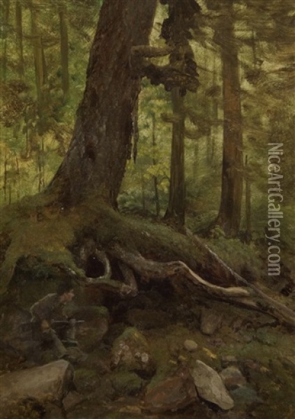 Hunter In The White Mountains Near Glen House Oil Painting - Albert Bierstadt