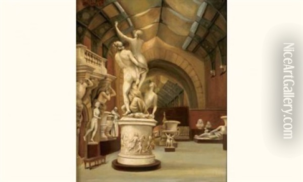 Les Sculptures Du Musee Oil Painting - J. Leon Dusautoy