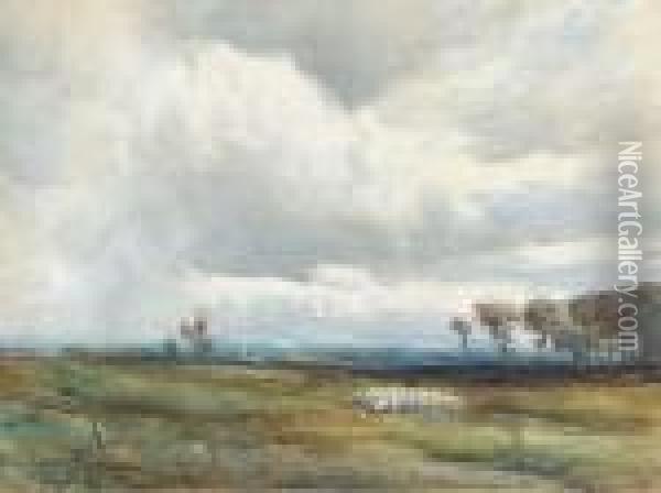 A Shepherd Tending His Flock Before An Approaching Storm Oil Painting - David West