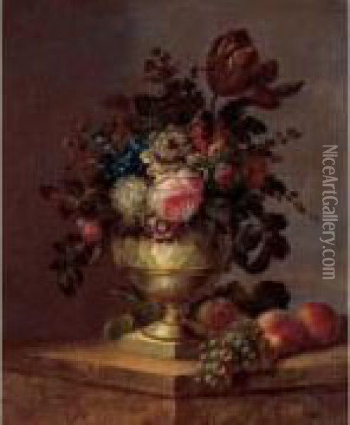 Vase De Fleurs Sur Un Entablement Oil Painting - Eugene Claude
