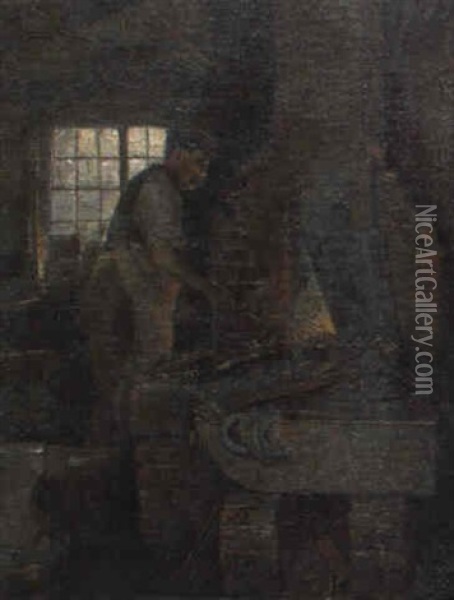 The Blacksmith Of Lytchett Matravers Oil Painting - Thomas William Roberts