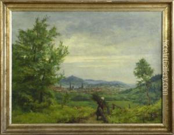 Blick Auf Arnstadt, Um 1930 Oil Painting - Leo Nyssen