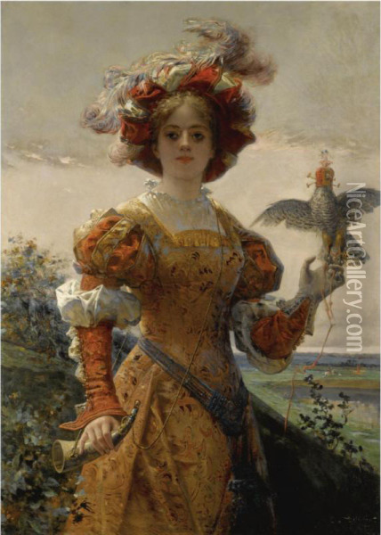Dame Au Faucon Oil Painting - Edmond Louis Dupain