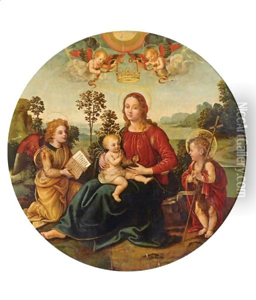 Madonna And Child With The Young Saint John The Baptist And Angels Oil Painting - Raffaellino del Garbo