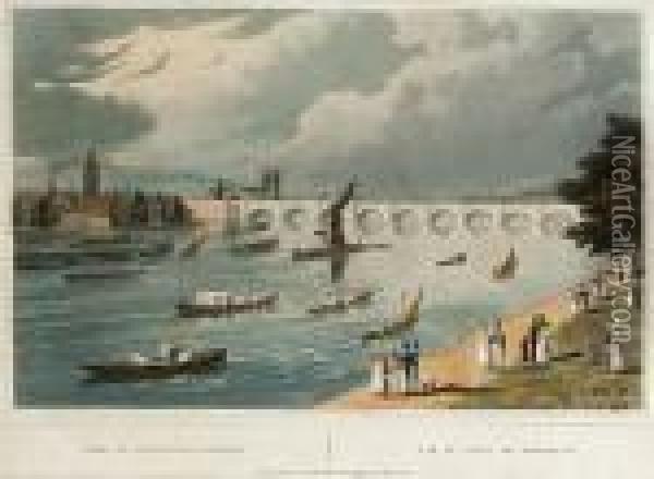 View Of Waterloo Bridge Oil Painting - Robert I Havell