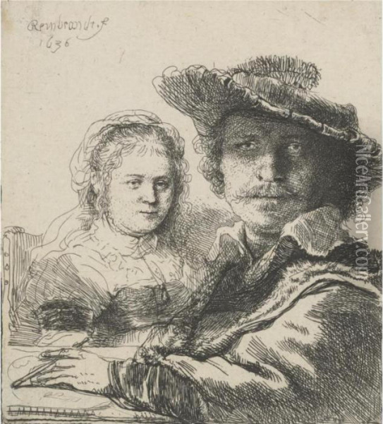 Self Portrait With Saskia (b., Holl. 19; H. 144; Bb.36-a) Oil Painting - Rembrandt Van Rijn
