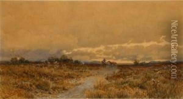 Mounted Figure Leading A Horse On A Dirtroad Oil Painting - Ladislaus Eugen Petrovits