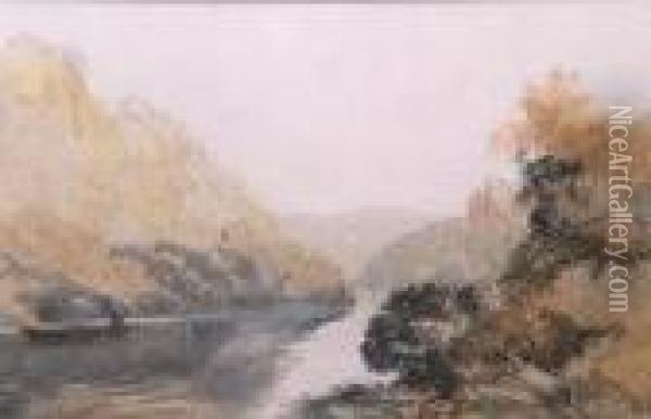 On The Wye Oil Painting - David I Cox