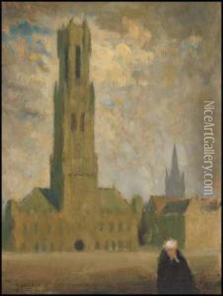 Bruges Street Oil Painting - John Young Johnstone