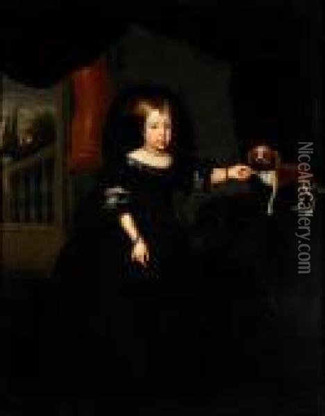 Prinsessan Anna Av Osterrike Med Sin Hund Oil Painting - Ircle Of Martin Van Mytens