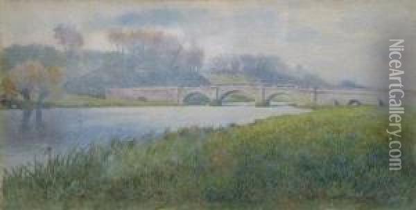 The Bridge. Oil Painting - Claude Hamilton Rowbotham