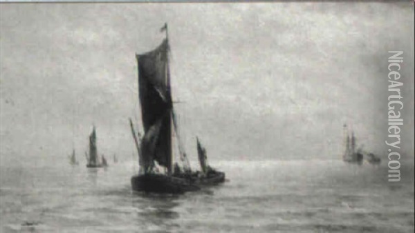 Thames Barges In An Estuary Oil Painting - Gustave de Breanski
