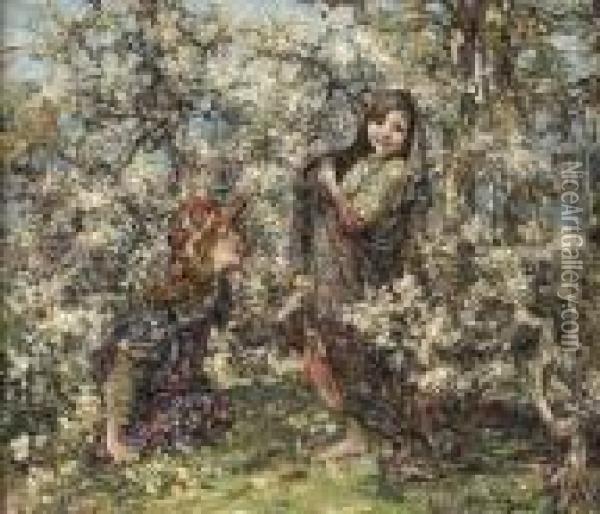 Maytime In The Orchard Oil Painting - Edward Atkinson Hornel