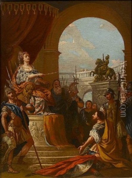 Saint Helena And The Jew(?) Oil Painting - Francesco Salvator Fontebasso