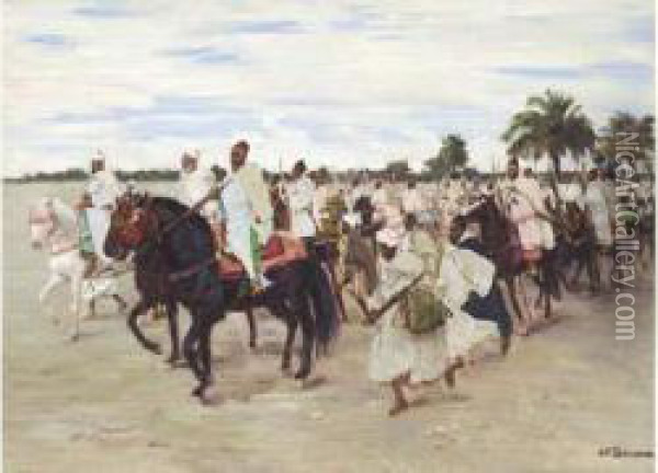 La Suite Du Caid Au Mechouar De Marrakech Oil Painting - Joseph-Felix Bouchor