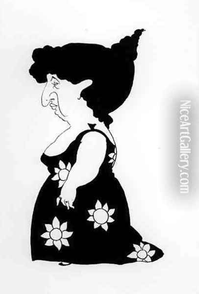 Caricature of a figure in a sunflower dress, from 'Bon Mots' Oil Painting - Aubrey Vincent Beardsley