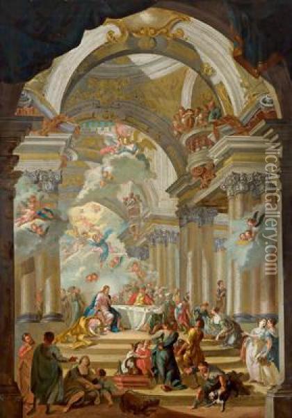 Cristo E Maddalena Alla Cena Dei Farisei Oil Painting - Antonio Galli Bibiena