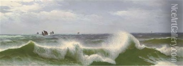 Crashing Waves, The Fishing Fleet Beyond Oil Painting - David James