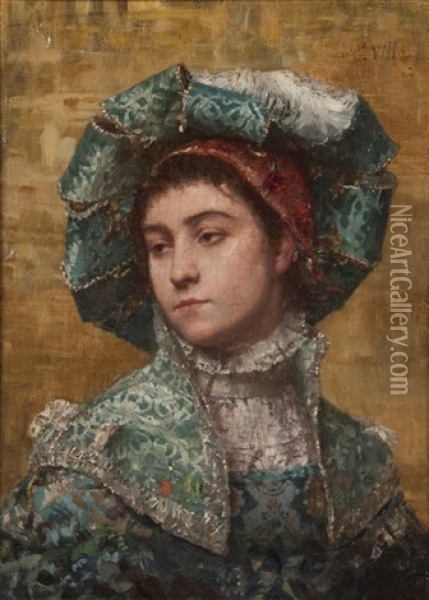 Portrait Of A Lady Oil Painting - Emile Villa