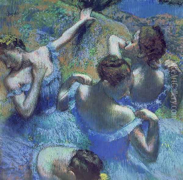 Blue Dancers, c.1899 Oil Painting - Edgar Degas