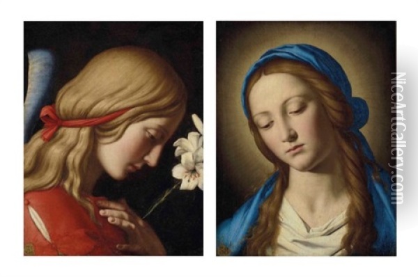 L'archange Gabriel;  La Vierge De L'annonciation (2 Works) Oil Painting - Giovanni Battista Salvi (Il Sassoferrato)
