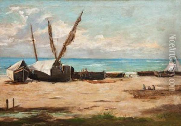 Playa Con Barcas Oil Painting - Joaquin Luque Rosello